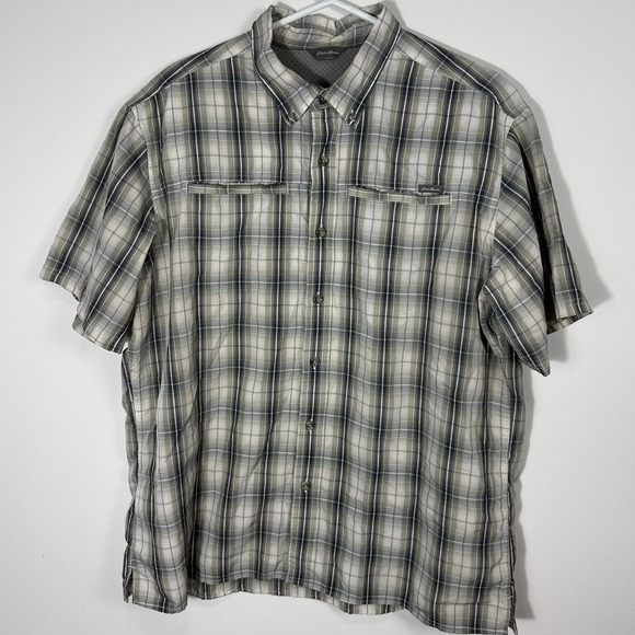 Eddie Bauer Other - Eddie Bauer Mens XL Plaid Short Sleeve Button Down Shirt Grey Green Hiking Top